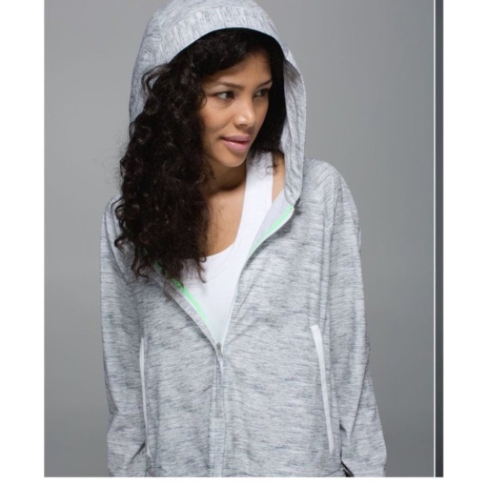 lululemon athletica Light Gray Heather Hoodie with Subtle Mint Trim